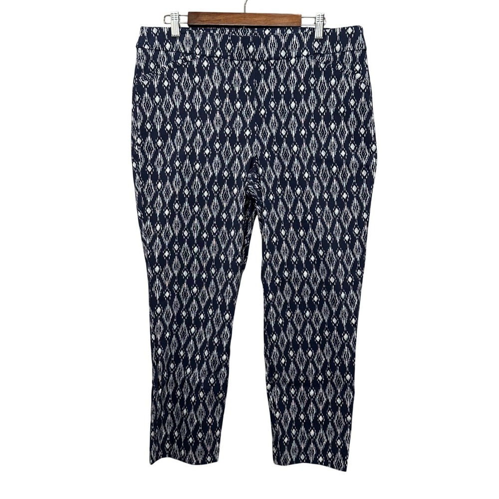 Briggs Pants 16 Navy White Excellent Ikat Geometric Pull On Cropped Officecore‎